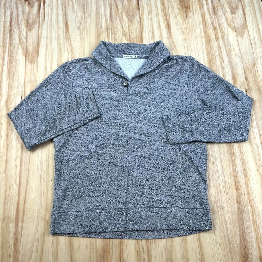 Marine Layer Sweater Men Medium Heather Gray Knit Knox Shawl Collar Classic Cozy